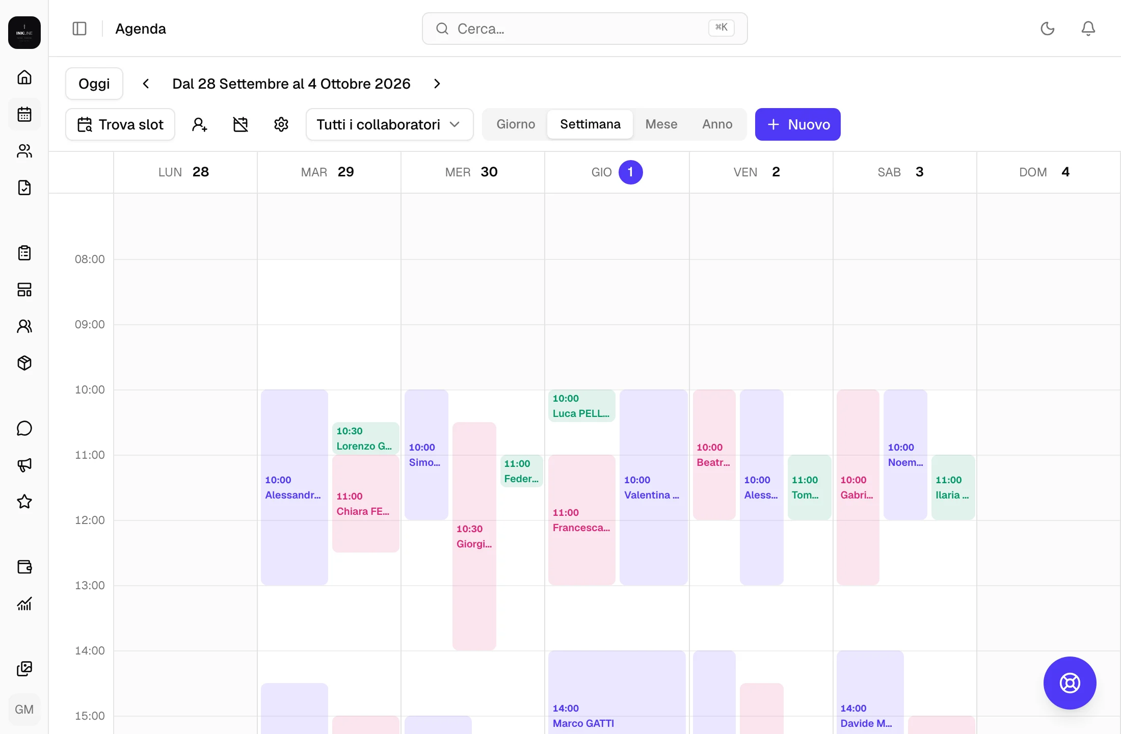 L’agenda in vista Giorno, con una colonna per collaboratore