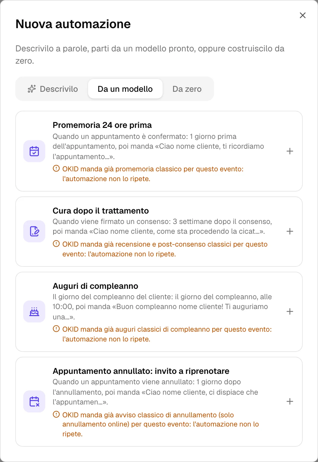 La finestra Nuova automazione, scheda Da un modello