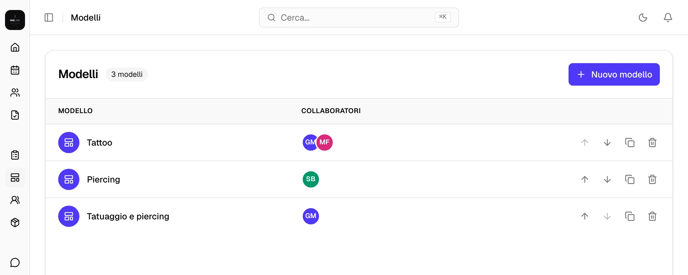 La lista dei modelli di consenso con i collaboratori assegnati
