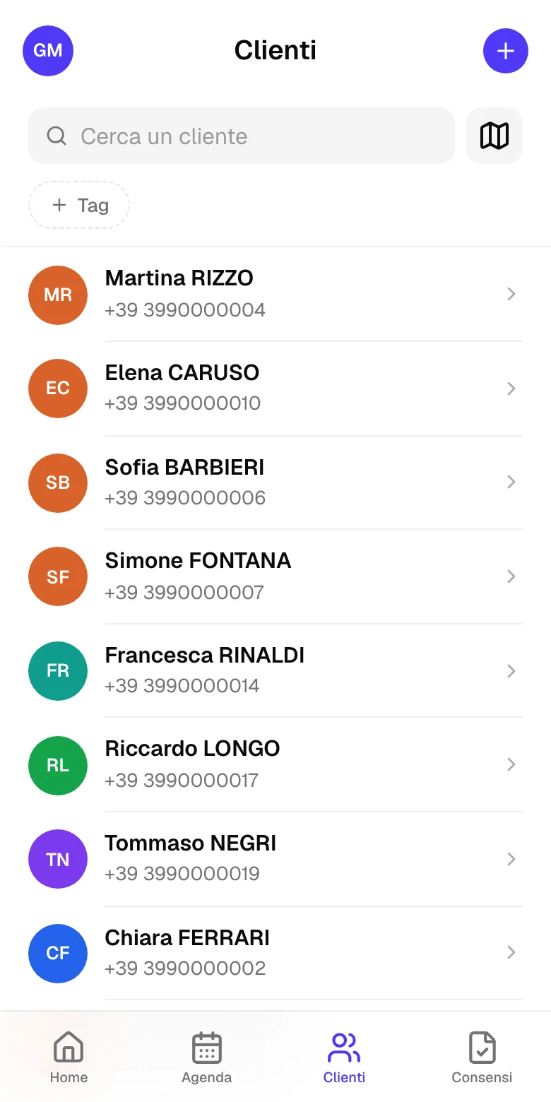 La lista dei clienti su telefono